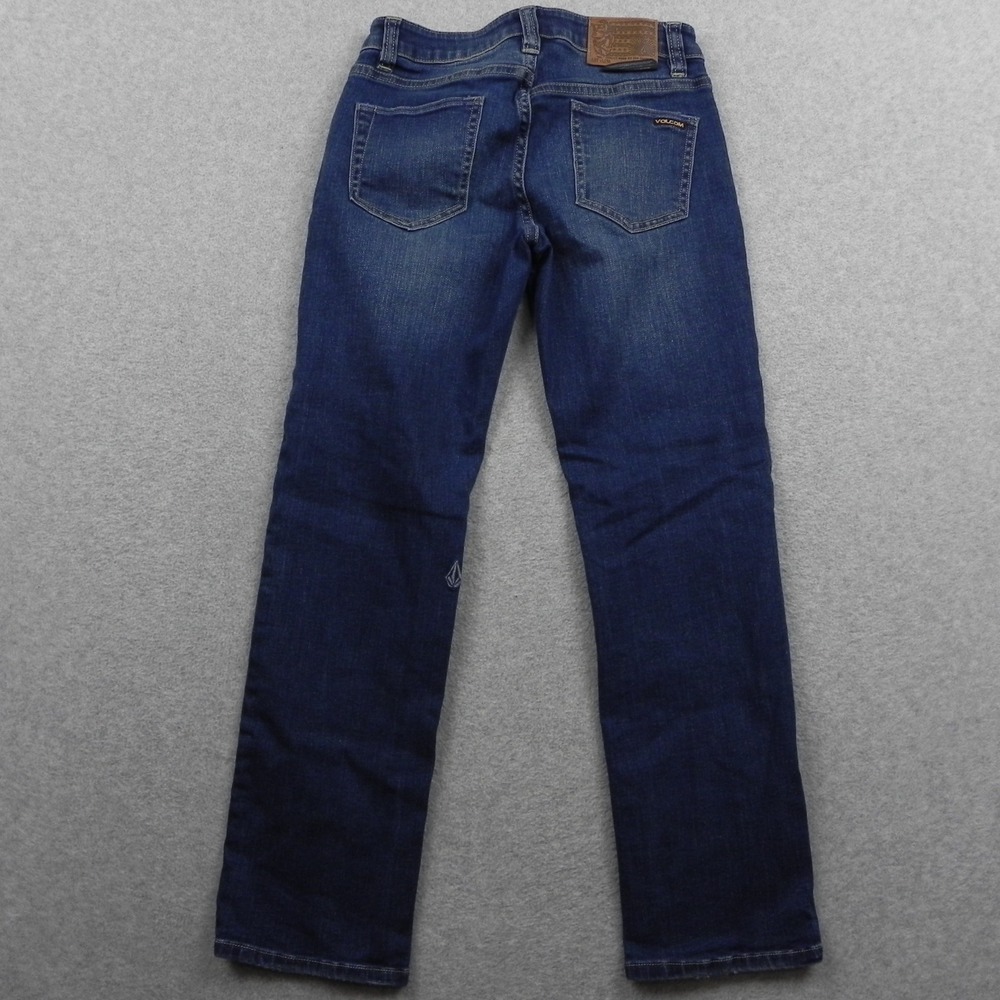 Volcom Vorta Slim Straight Jeans Boys 25 10Y Dark Wash Denim Stretch Pants - Picture 8 of 15
